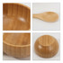 A bamboo facial mask bowl set featuring a round bowl and a matching spoon, both in natural bamboo colour.