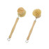A long-handled wooden cleaning scrubber with natural bristles and a light wooden handle, featuring a metal connector.