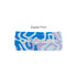 A polyester spandex sport headband in blue and purple with a digital print design and a logo.