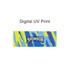 A vibrant headband in blue and yellow with a logo in the centre. Features a digital UV print design.