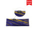 A brushed polyester thermal headband in shades of purple and gold, featuring a prominent logo.