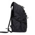 A black backpack with a sleek design, featuring multiple zippers and adjustable straps. It has a discreet logo.