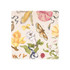A square scarf featuring a twill weave, adorned with vibrant floral and insect illustrations on a light background.