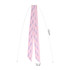 A pink chiffon narrow scarf featuring a delicate pattern. It has a logo and measures 120 cm by 5 cm.