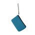 A teal neoprene cosmetic bag with a black zipper and a handle for easy carrying.