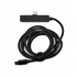 A black charging cable with a textured finish and a connector at each end, featuring a logo.