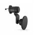 A black car phone holder with a suction mount and adjustable grip. It features a sleek design and a circular base.