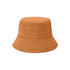 A reversible bucket hat in an orange terry cloth material, featuring a textured finish and a simple design.