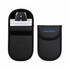 A black PU Faraday signal blocking pouch with a logo, designed to hold a car key.