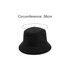 A black bucket hat featuring a card pocket and a circumference of 58cm. It has a simple, sleek design.