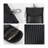 A black carbon fibre Faraday key pouch with red stitching, featuring a clasp and a keyring attachment.