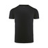 A black men's active tee with short sleeves and a round neckline, featuring a logo on the collar.
