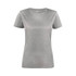 A women's active tee in grey, featuring short sleeves and a round neckline, with a logo on the front.