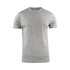 A grey men's t-shirt with a round neckline and short sleeves, featuring a branding logo on the label.