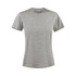 A grey women's t-shirt with short sleeves and a crew neck, featuring a logo.