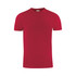 A red men's t-shirt with a classic crew neckline and short sleeves. It features a branding logo.