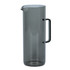 A drink bottle in a sleek, smoky grey colour with a handle and a spout. It features a branding logo.