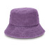 A purple bucket hat with a textured finish and a wide brim. Features ventilation eyelets and a logo.