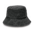 A dark grey bucket hat with a wide brim and textured fabric, featuring ventilation eyelets.