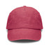 A vintage washed cap in a deep rose colour, featuring a curved brim and a logo on the front.