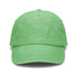 A vintage washed cap in bright green, featuring a structured crown and a curved brim, with a logo on the front.