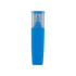 A highlighter in a blue casing with a transparent cap, featuring a fine tip for precise marking.
