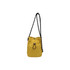 A lightweight yellow shoulder bag with a black and white strap and a drawstring closure.