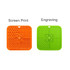 A 4-section dog enrichment lick mat in orange and green, featuring textured surfaces and a small hole for hanging.