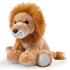 A plush lion toy with a soft, brown body, fluffy mane, and detailed facial features. It has a small tail and white paws.