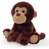 A plush toy of a brown monkey with soft fur and large eyes, sitting with its hands on its knees.