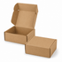 A kraft cardboard die-cut packaging box in two pieces, one with a locking lid and the other closed.