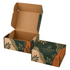 A die-cut packaging box in earthy tones with a leafy design and a logo, featuring a locking lid and spacious interior.