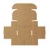 A die-cut packaging box in brown cardboard, measuring 13×13×6.5 cm, with a locking lid design.