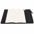 A black soft-touch PU leather notebook featuring an empty lined interior and a zippered pocket on the side.