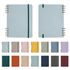 Twin-Spiral PU hardcover notebooks in various pastel and bold colours, featuring a green elastic band and metal spirals.