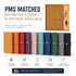 A gift set featuring a hardcover notebook and pen in various colours, presented in a customisable gift box with a logo.