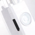 A white safety alarm keychain with a circular button and a small black switch. It has a branding logo.