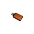 An orange and black USB data blocker with a rectangular shape and a silver connector.