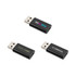 Three black USB data blockers with different logos, featuring A to C connectors for fast charging.