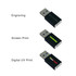 A collection of three USB drives in black, featuring different printing styles and designs. They all have branding on them.