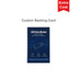 A USB data blocker on a custom backing card features a blue design with icons and a logo.