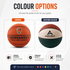 A size 7 basketball in brown and a custom-coloured basketball with a logo. Both feature a vibrant design.