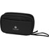 A black tech pouch with a zippered compartment and an exterior pocket. It features a logo on the front.