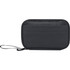 A black tech pouch with a zip closure and a wrist strap, featuring a textured fabric. It has a logo on the front.