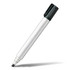 A whiteboard marker with a chisel tip, featuring a white barrel and a black cap. It has a logo on the cap.