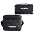 A black insulated cooler bag with a matching picnic blanket, featuring a logo on the front.