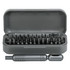 A grey 55 in 1 pocket screwdriver tool set with various screwdriver bits inside a matching case.