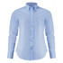 A light blue women's shirt with a collar and long sleeves, featuring a button-up front and a fitted design.