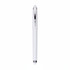 A white gel pen with a shiny chrome clip and tip, featuring a logo on its body.