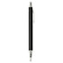 A black recycled aluminium ballpoint pen with a silver clip and tip, featuring a branding logo.
